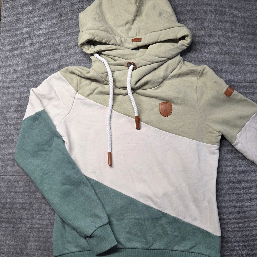 Wanakome Canada Colorblock Cowl Neck Rope Hoodie Sage Green Cream Teal Women's L